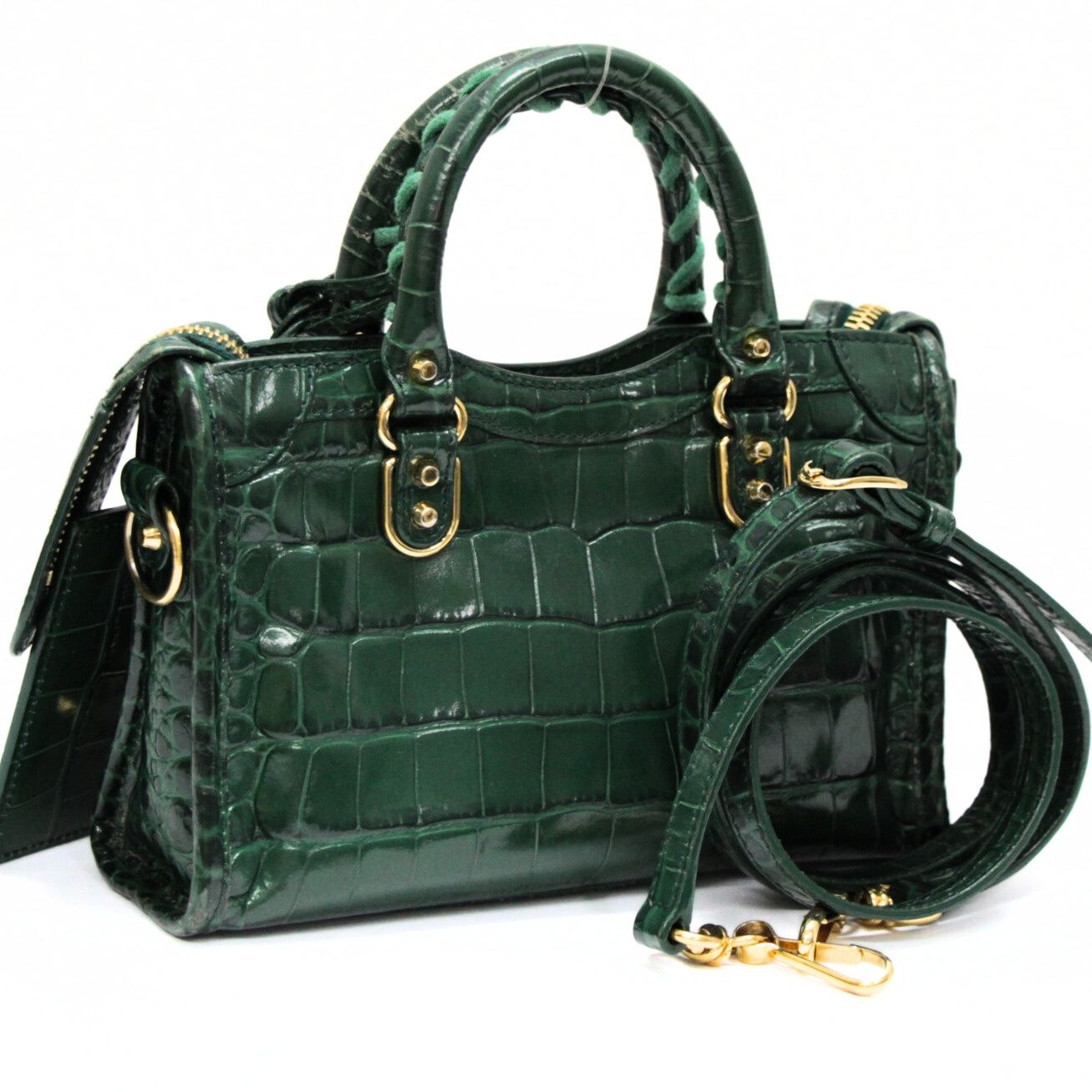 バレンシアガ BALENCIAGA ナノシティ 2WAYバッグ クロコ型押しレザー グリーン 505982 72530