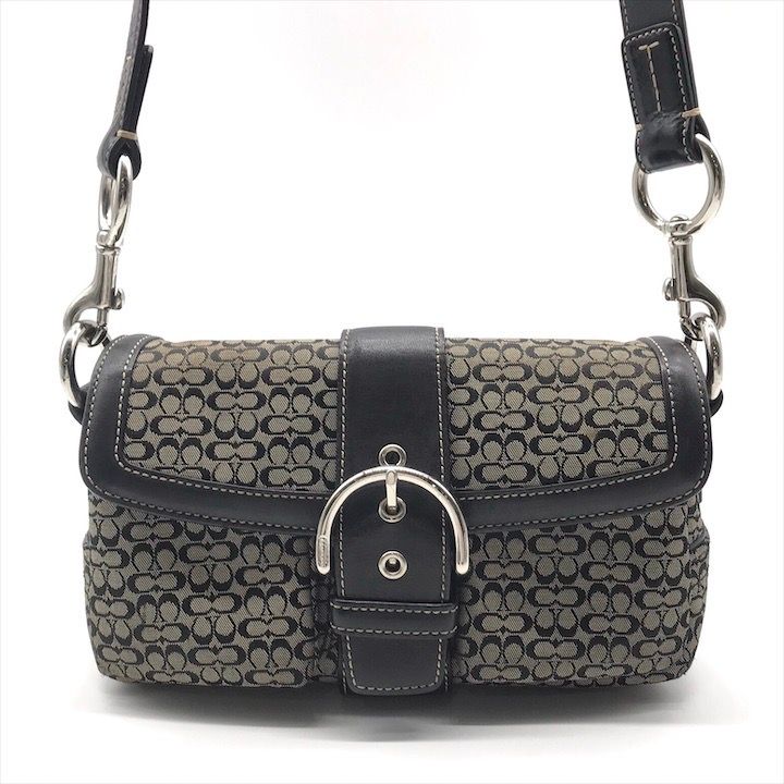 COACH コーチ シグネチャー キャンバス レザー ショルダー バッグ レディース ファッション小物 鞄 かばん ブラック a 10777