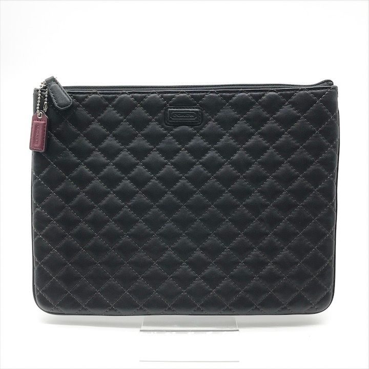 超 COACH コーチ ロゴ キルティング レザー クラッチ バッグ レディース メンズ ファッション小物 鞄 かばん ブラック r384