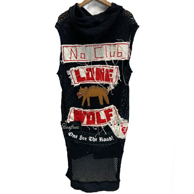 Maison MIHARA ノースリーブワンピース フード メッシュ コットン ワッペン 後下がり スリット ドメスティック 古着