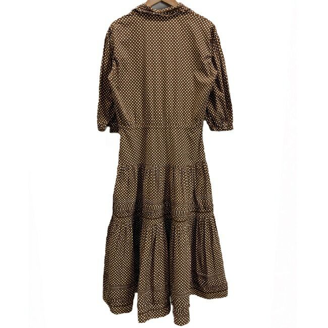 七分袖ワンピース ロング丈 コットン フリル ティアード ギャザー ドット柄 水玉 総柄 古着