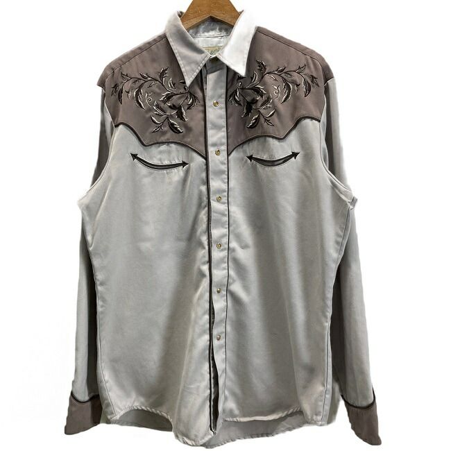 ROPER ウエスタンシャツ ポリシャツ 長袖シャツ トップス ポリアステル レーヨン レギュラー アローポケット 刺しゅう 胸ポケット 古着