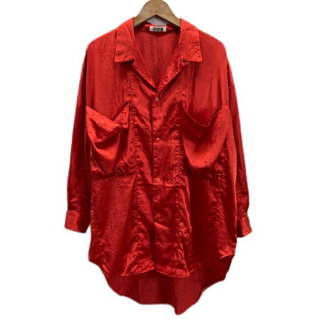 i.s. ISSEY MIYAKE 無地シャツ 80s 80年代 長袖 ナイロン オープン サテン生地 No.RJ13245 オーバーサイズ ドメスティック 古着