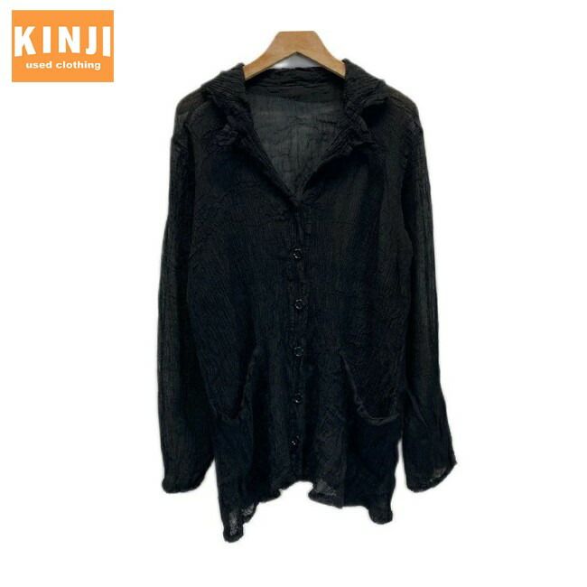 TSUMORI CHISATO カットソー 長袖 トップス プリーツ ブルボタン オープン 無地 ストレッチ ロング丈 TC54-FD849 古着