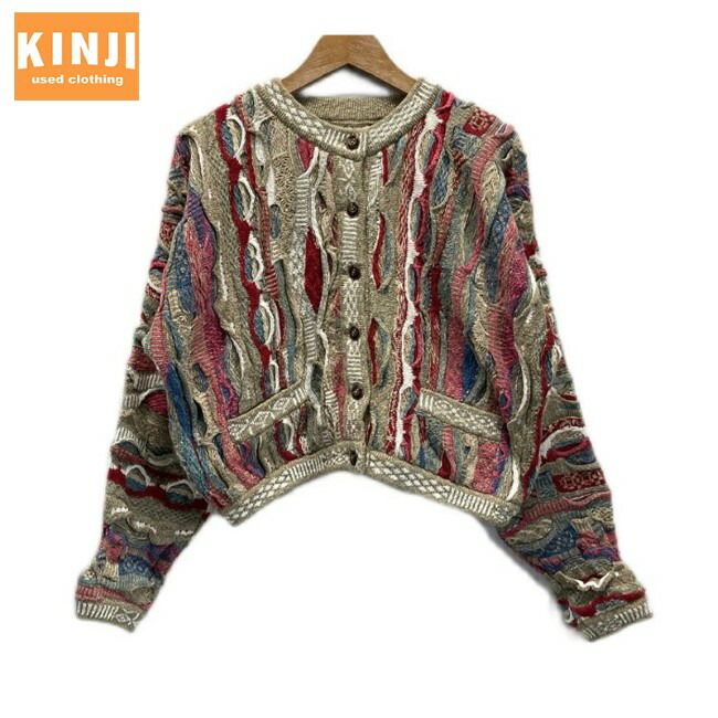 COOGI Classic 3Dニット カーディガン Uネック フルボタン クロップド丈 ドルマンスリーブ オーストラリア製 古着