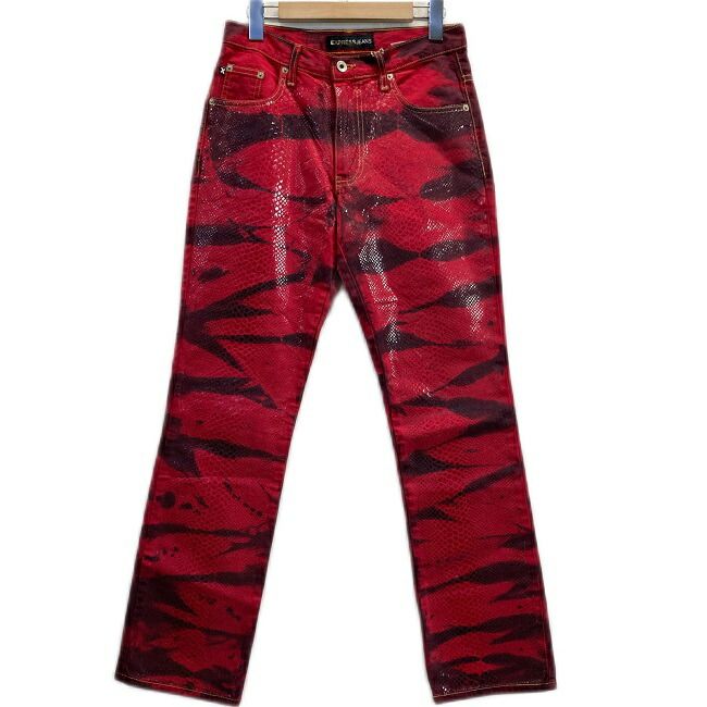 EXPRESS JEANS デニムパンツ Gパン ジーンズ 総柄 タイダイ 鱗 ジップフライ スキニー モード ロック 古着