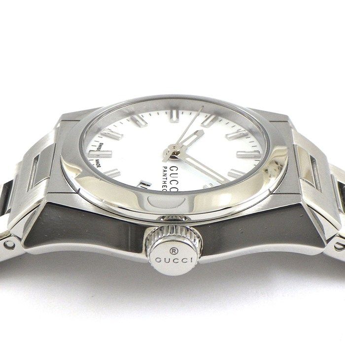 グッチ GUCCI 腕時計 パンテオン 115.5 デイト 夜光インデックス 夜光針 ホワイト文字盤 SS クオーツアナログ