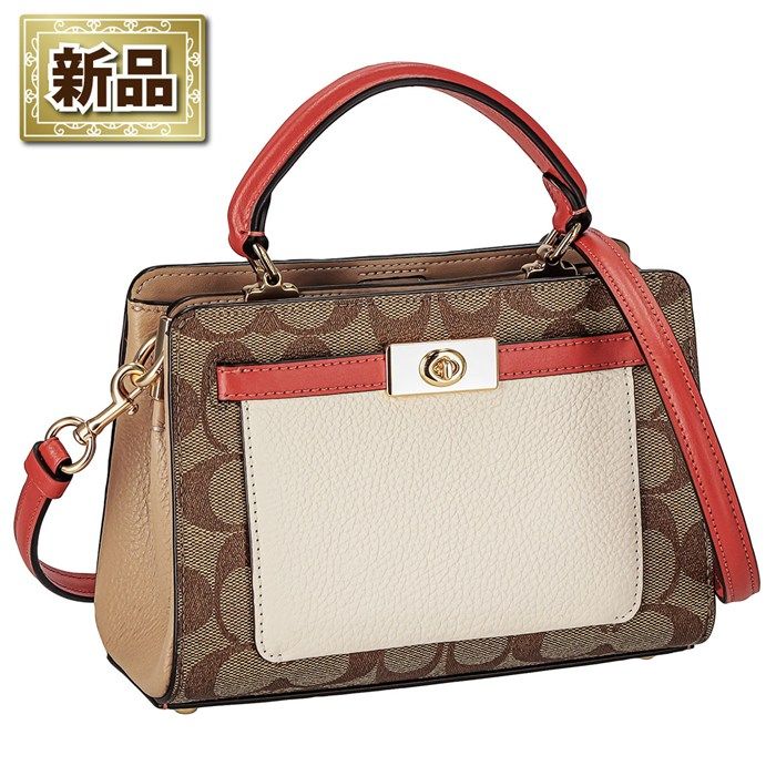コーチ COACH ハンドバッグ ミニ レーン トップハンドル C8318 カーキ チョーク キャンバス レザー ゴールド金具