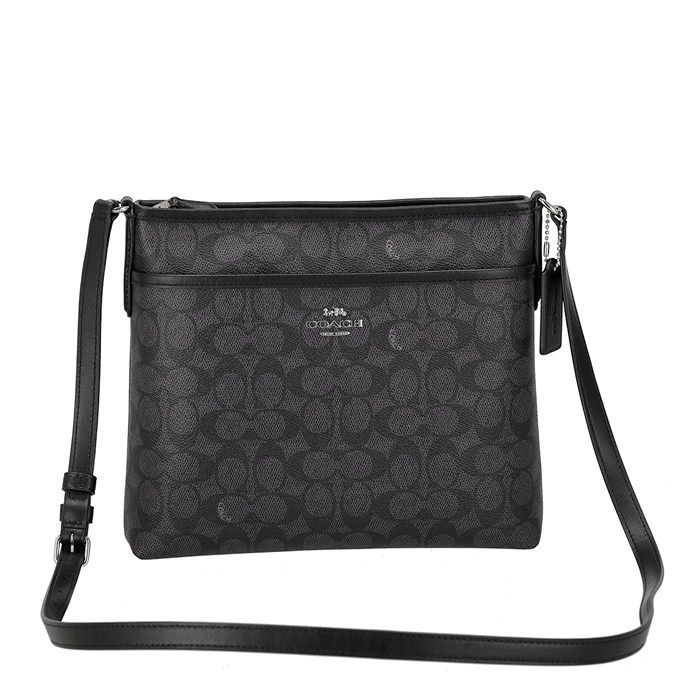 コーチ COACH ショルダーバッグ CCQ21 SVO1U 2025 AW チャコール シグネチャーキャンバス ブラック レザー シルバー金具