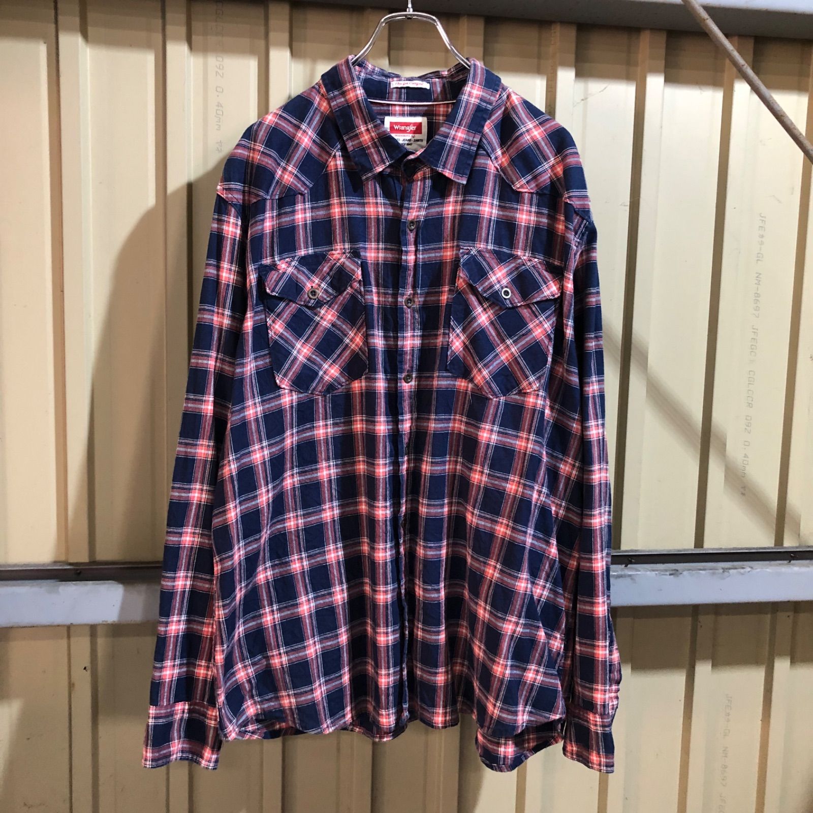 815 Wrangler ネルシャツ ネイビー オレンジ 2XL ラングラー 長袖