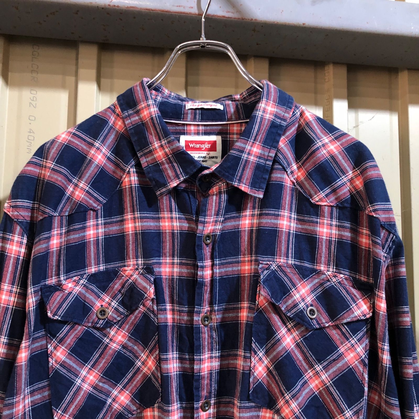 815 Wrangler ネルシャツ ネイビー オレンジ 2XL ラングラー 長袖
