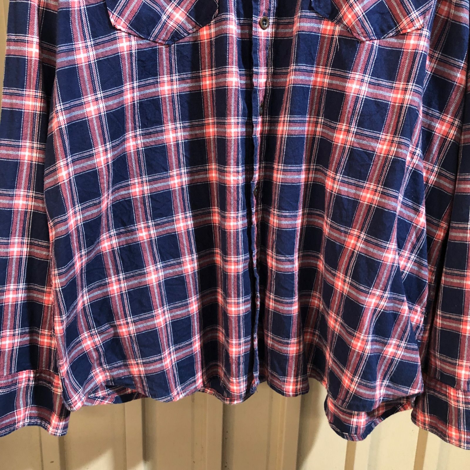 815 Wrangler ネルシャツ ネイビー オレンジ 2XL ラングラー 長袖