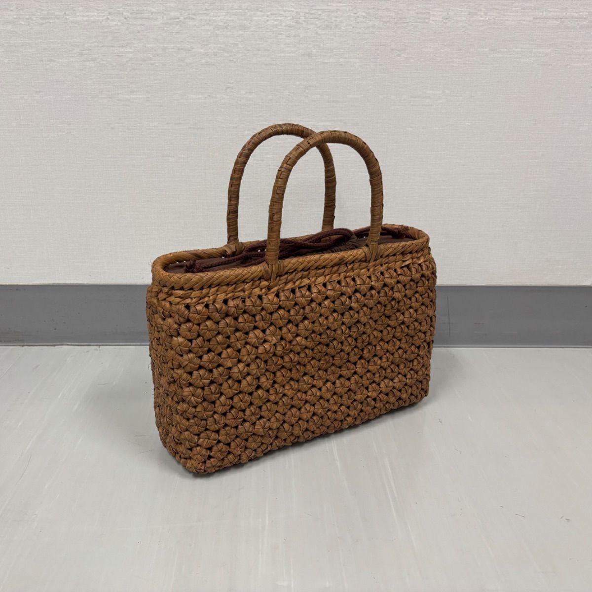 山葡萄 籠バッグ 六角花編み 内布巾着付 民芸品