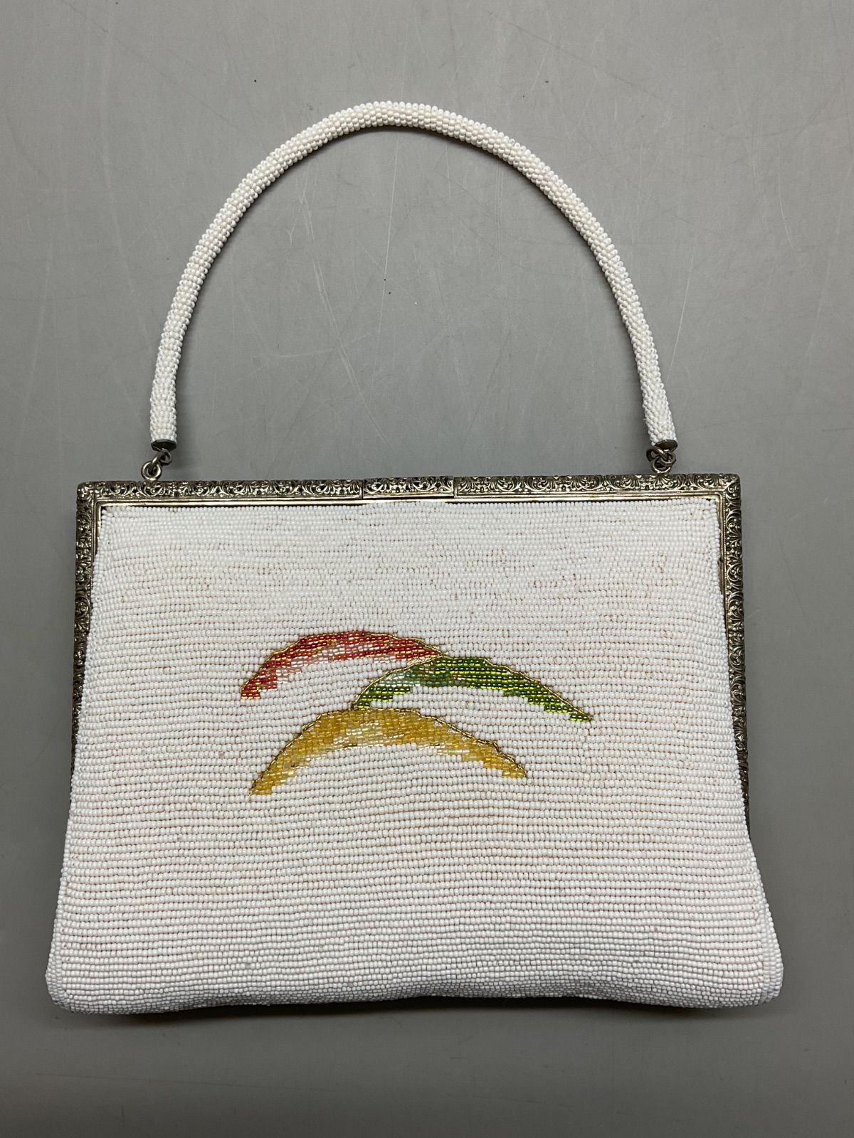 Bag 27 和装バック パーティーバッグ ハンドバッグ ビーズ細工 白 ホワイト がま口 昭和レトロ