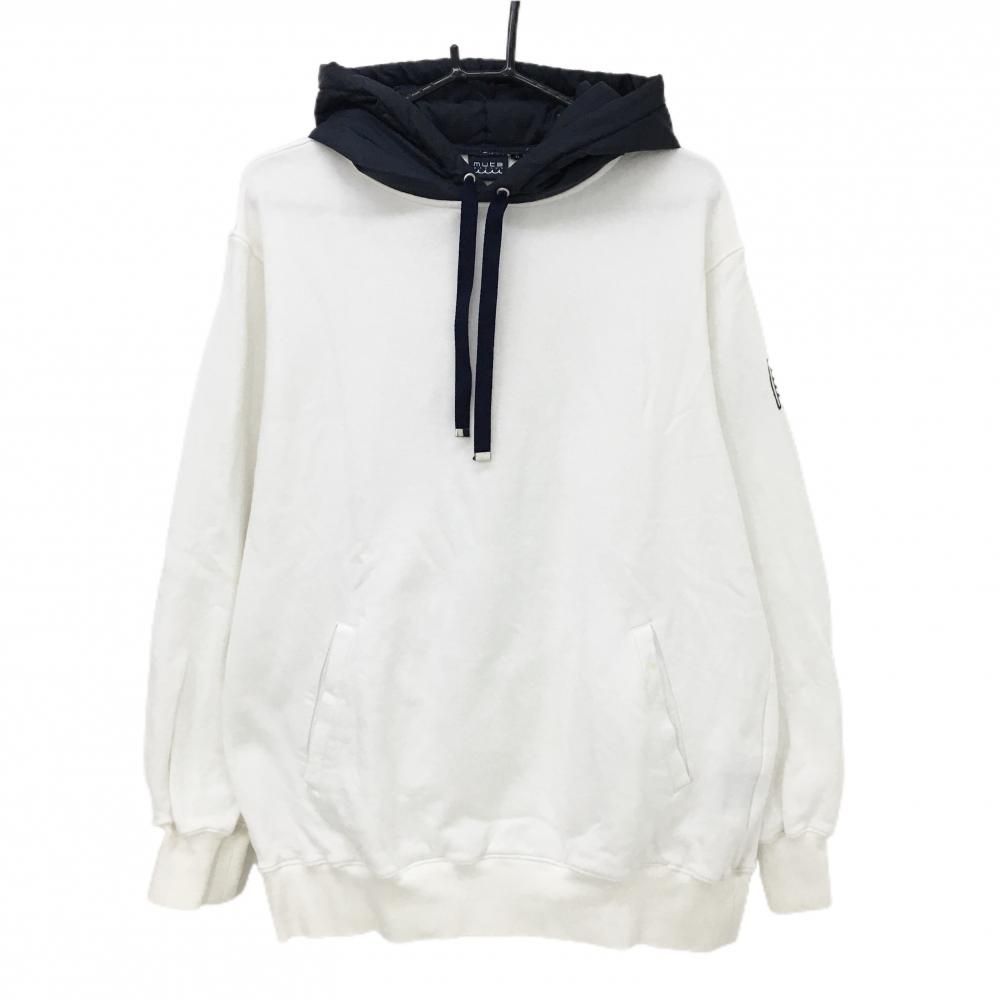 ムータマリン パーカー 白×ダークネイビー フード中綿 スウェット メンズ 6 L ゴルフウェア モデル muta