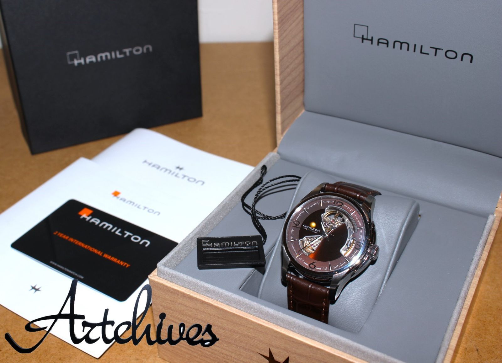 VRW-1443 時計 HAMILTON ハミルトン H32565595 ジャズマスター オープンハート BRW文字盤 メンズ 自動巻き 腕時計 稼働品