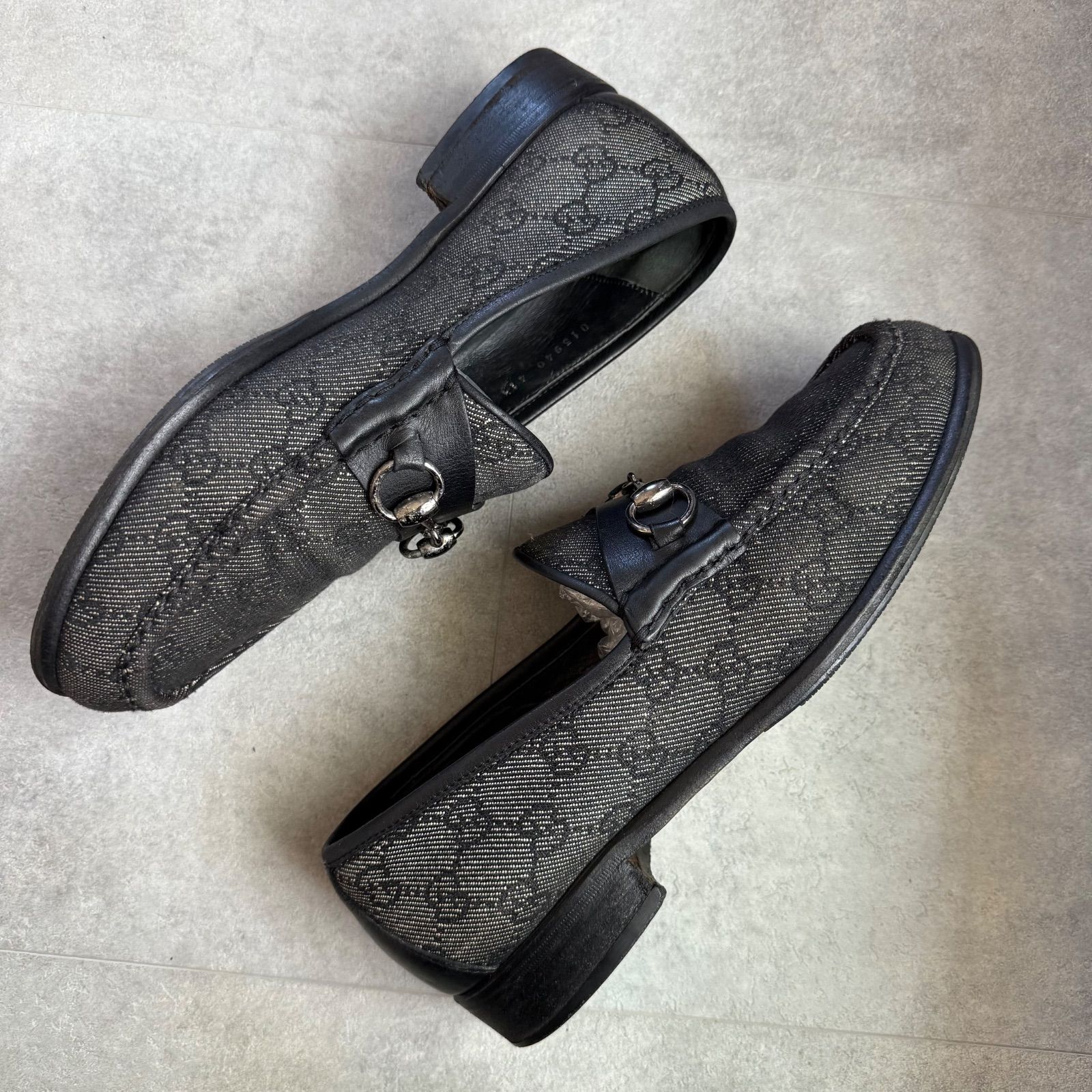 【美品】グッチ ローファー ホースビット 7.5 シルバー金具 レザー ブラック GUCCI 未使用品☆GUCCI グッチ 100 0255 ホースビット付 レザー