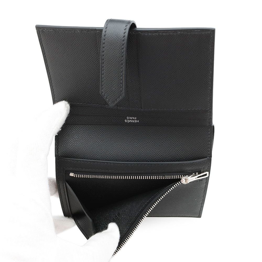  エルメス 二つ折り財布 ベアンコンパクト ブラック シルバー金具 ヴォーマダム W刻印 黒 二つ折り財布 折り財布