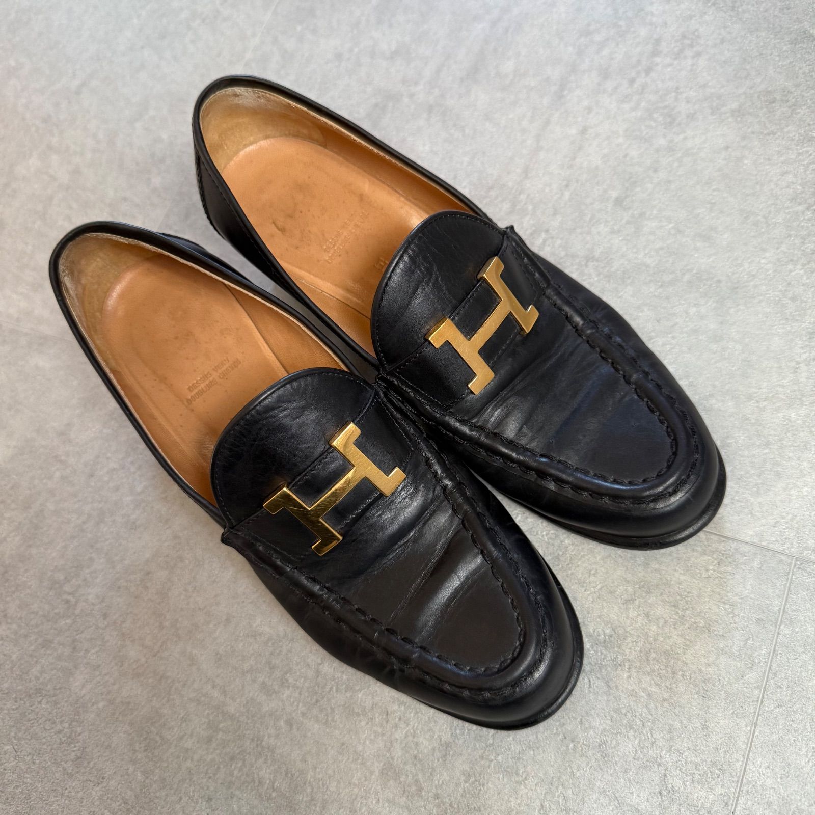 HERMES エルメス ローファー Hロゴ 革靴 コンスタンス レザー ブラック