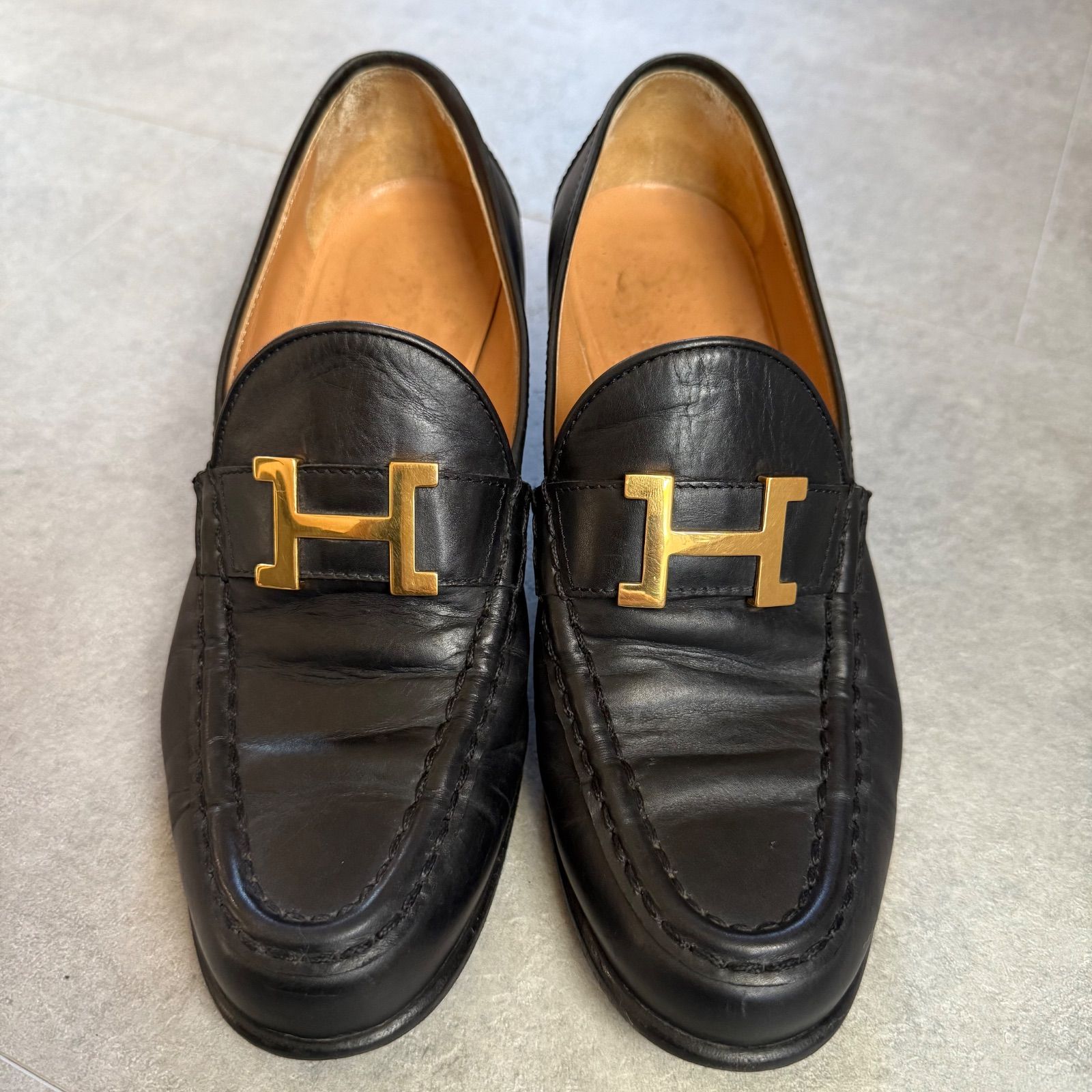 HERMES エルメス ローファー Hロゴ 革靴 コンスタンス レザー ブラック