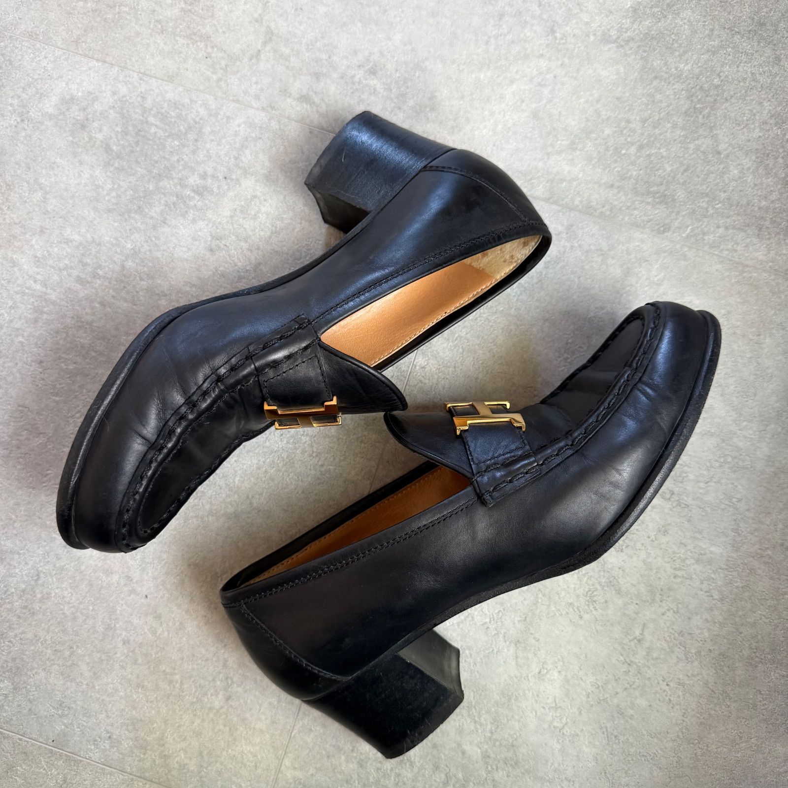 HERMES エルメス ローファー Hロゴ 革靴 コンスタンス レザー ブラック