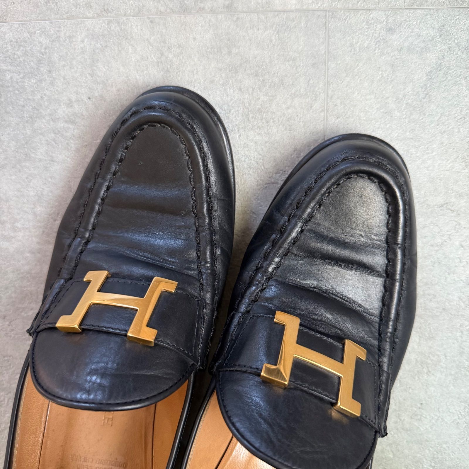 HERMES エルメス ローファー Hロゴ 革靴 コンスタンス レザー ブラック