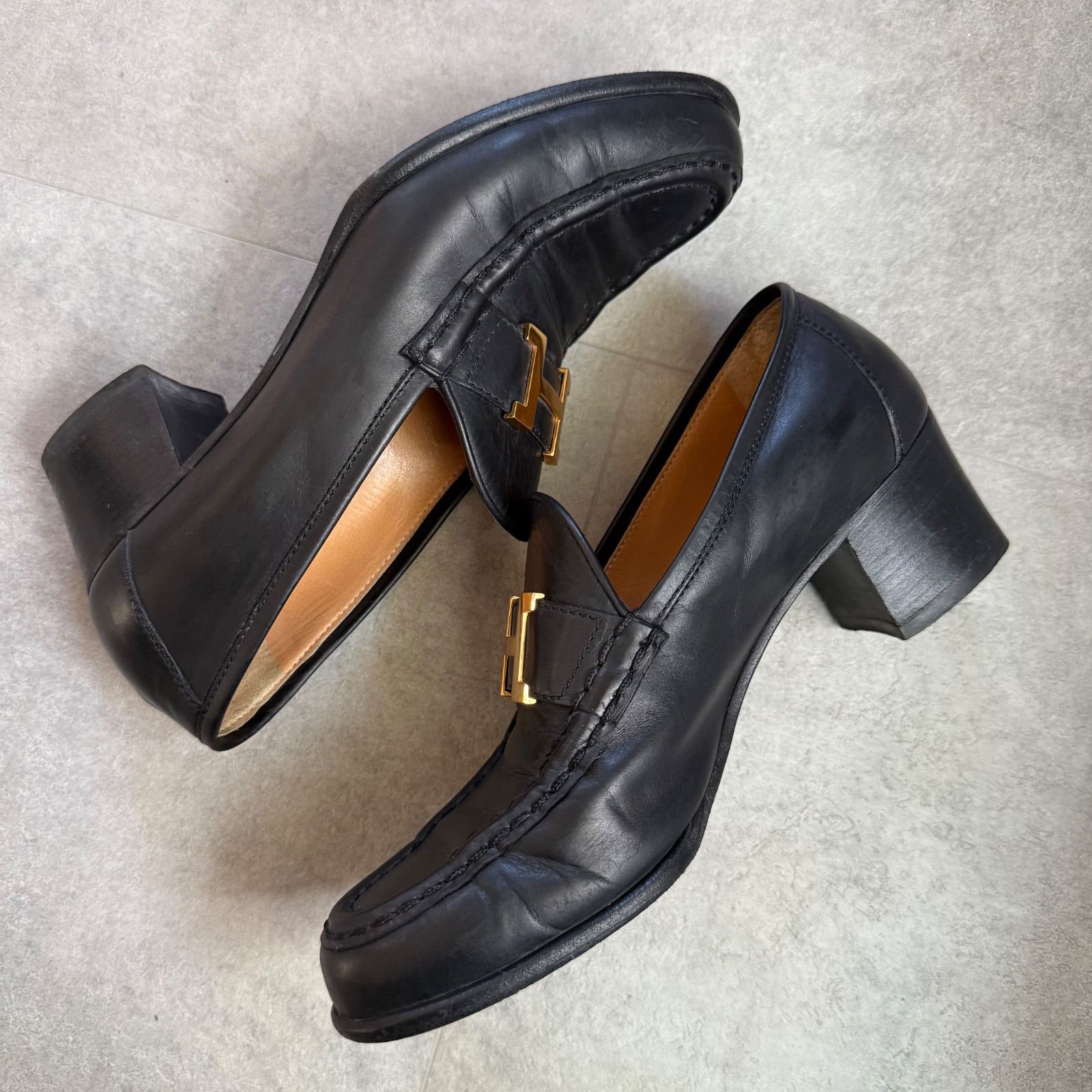 美品■エルメス コンスタンス シルバー金具 本革 ローファー 36 イタリア製 HERMES 美品◎HERMES エルメス コンスタンス シルバー金具 レザー