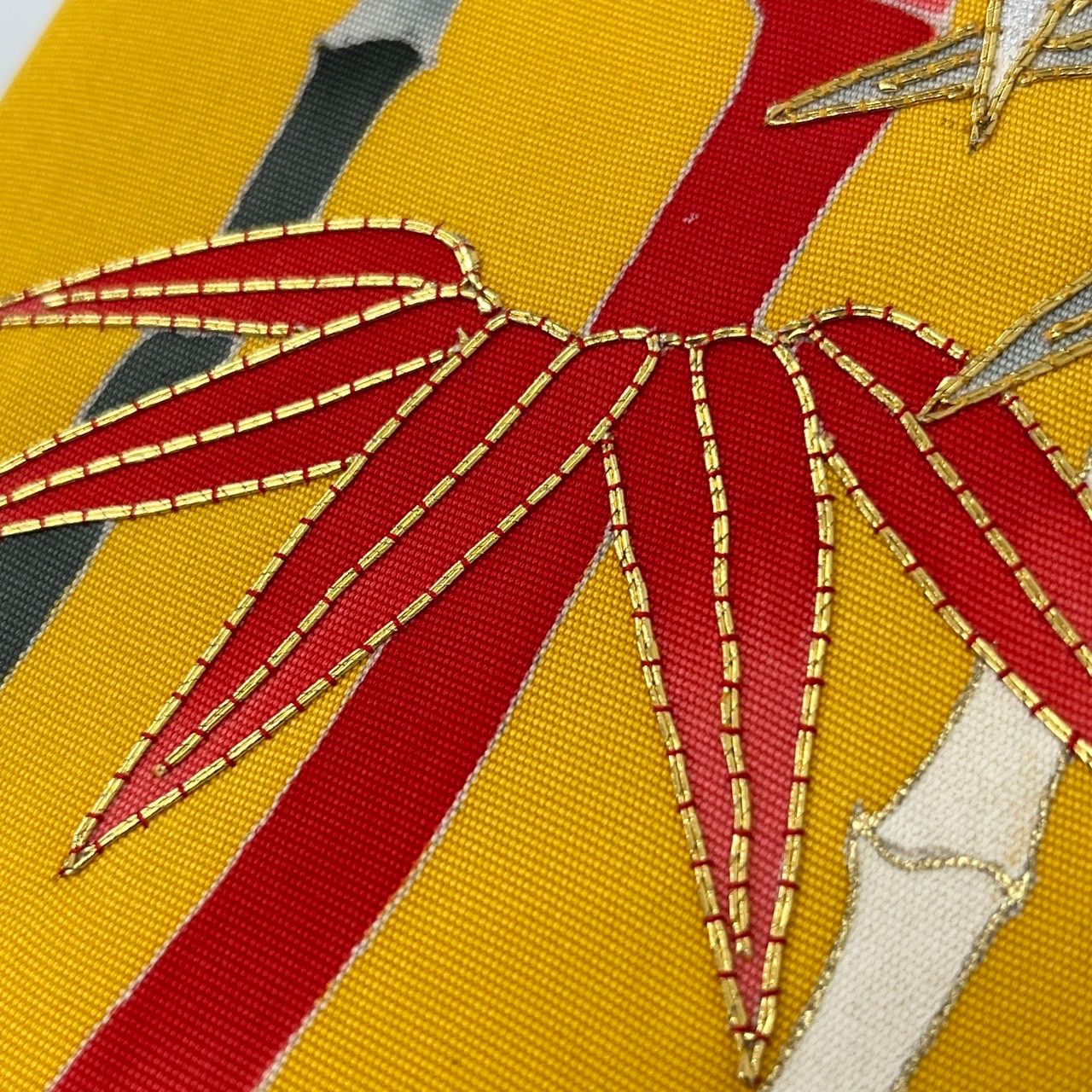 名古屋帯 塩瀬 金駒刺繍 笹の葉 九寸 正絹 着物 MA-1197 - メルカリ