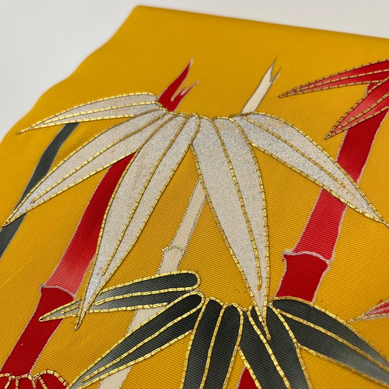 名古屋帯 塩瀬 金駒刺繍 笹の葉 九寸 正絹 着物 MA-1197 - メルカリ