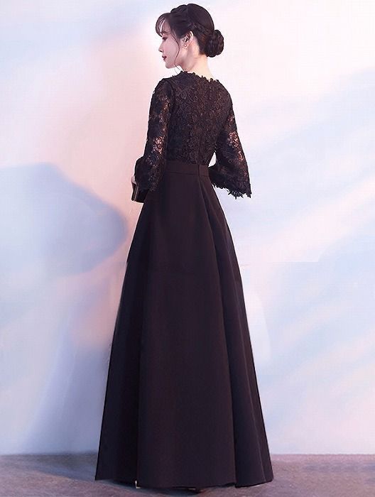 2L XL ブラック パーティードレス 演奏会 韓国 ロング丈 ナイトドレス ファスナータイプ 大きいサイズ 舞踏会 披露宴 司会者 20代 30代 レース 成人式 da741ze