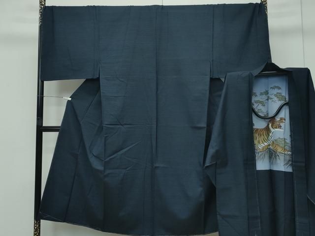 平和屋着物 上 男性 紬 アンサンブル キングサイズ 色無地 濃紺地 やまと誂製 CZAA4205s5