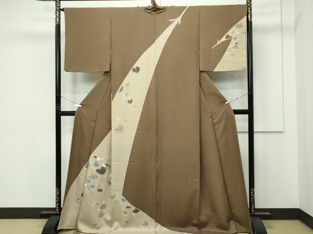 平和屋着物 上 訪問着 手描き 瓢箪 金彩 路考茶色地 s 5
