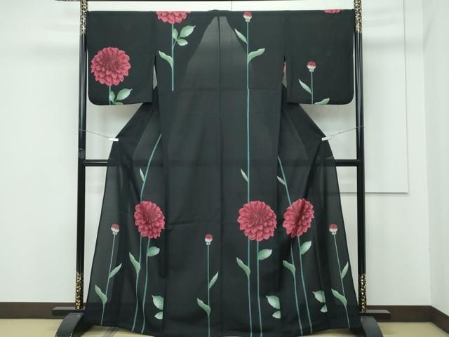 平和屋着物□極上 夏物 撫松庵 訪問着 セオアルファ 草花文 黒地 洗える