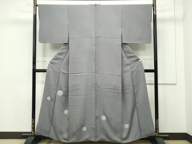 平和屋着物 上 色留訪問着 お召地 刺繍 更紗花文 金銀彩 灰色地 s 5