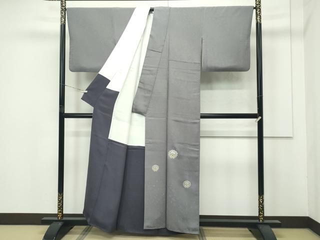 平和屋着物 上 色留訪問着 お召地 刺繍 更紗花文 金銀彩 灰色地 s 5