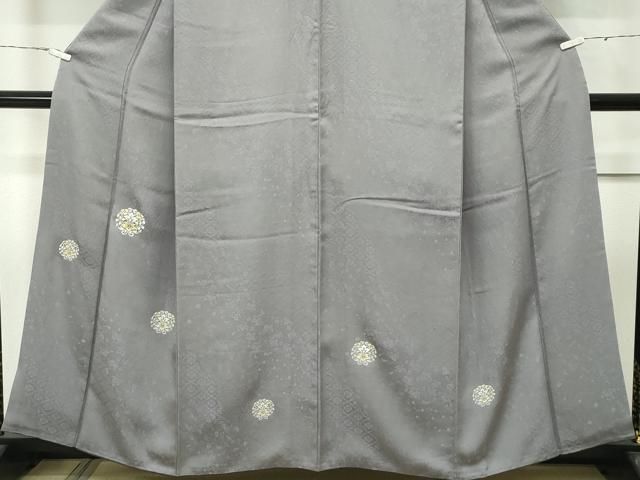 平和屋着物■極上　色留訪問着　お召地　刺繍　更紗花文　金銀彩　灰色地　逸品　CZAA4229s5 平和屋着物□極上 色留訪問着 お召地 刺繍 更紗花文 金銀彩 灰色地