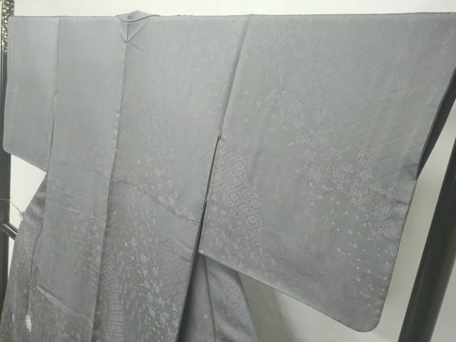  平和屋着物 上 色留訪問着 お召地 刺繍 更紗花文 金銀彩 灰色地 s 5 訪問着 付け下げ 着物