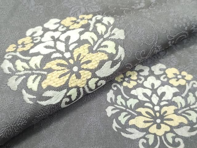 平和屋着物□極上 色留訪問着 お召地 刺繍 更紗花文 金銀彩 灰色地