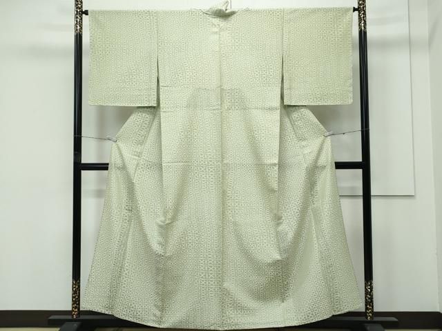 平和屋着物 上 夏物 西陣 風通織 お召 格子花文 柳茶色地 反端付き s 5