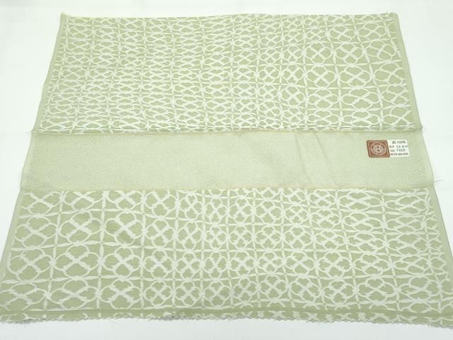  平和屋着物 上 夏物 西陣 風通織 お召 格子花文 柳茶色地 反端付き s 5 紬 着物