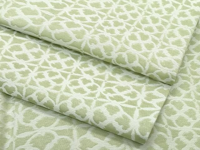 平和屋着物 上 夏物 西陣 風通織 お召 格子花文 柳茶色地 反端付き s 5