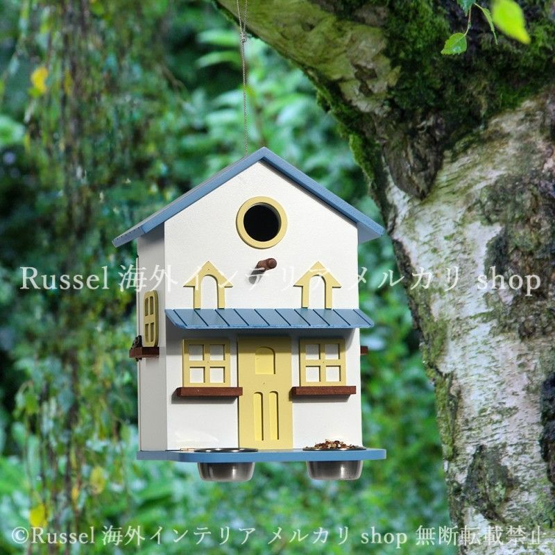 バードフィーダー バードハウス 餌箱 木製 ブルー ホワイト 野鳥 吊るせる バードウォッチング ガーデンオーナメント ガーデニング 雑貨 ガーデン雑貨 ガーデンインテリア ガーデン インテリア 庭の装飾 お洒落 おしゃれ 8-14