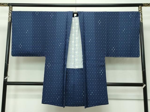 平和屋着物□極上 男性 長羽織 幾何学文様 藍鉄色地 逸品 未使用