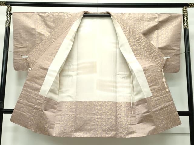 平和屋着物 上 道中着 ロング丈 お召地 花唐草文 金糸 ローズグレイ色地 s 5