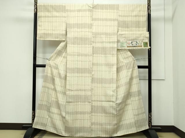 平和屋着物 上 結城紬 結城縮 縮織り 横段文 龍田屋 やまと誂製 証紙付き s 5