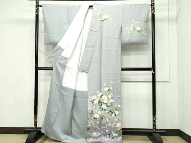 平和屋着物 上 訪問着 枝椿 暈し染め 蕎麦切色地 s 5