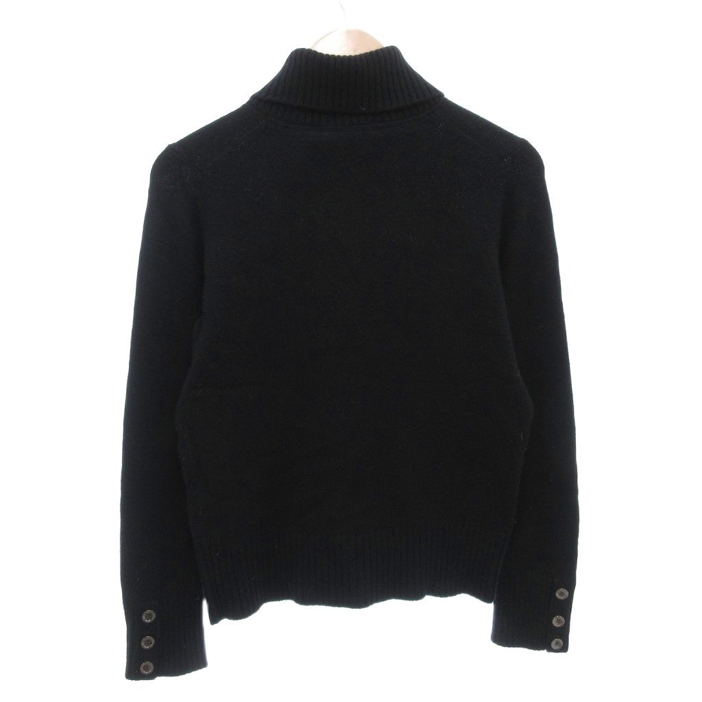 バーバリー ロンドン BURBERRY LONDON ニット セーター カシミヤ混 2 長袖 タートルネック ロゴ刺繍 ボタン リブ 黒 ブラック AE GY17