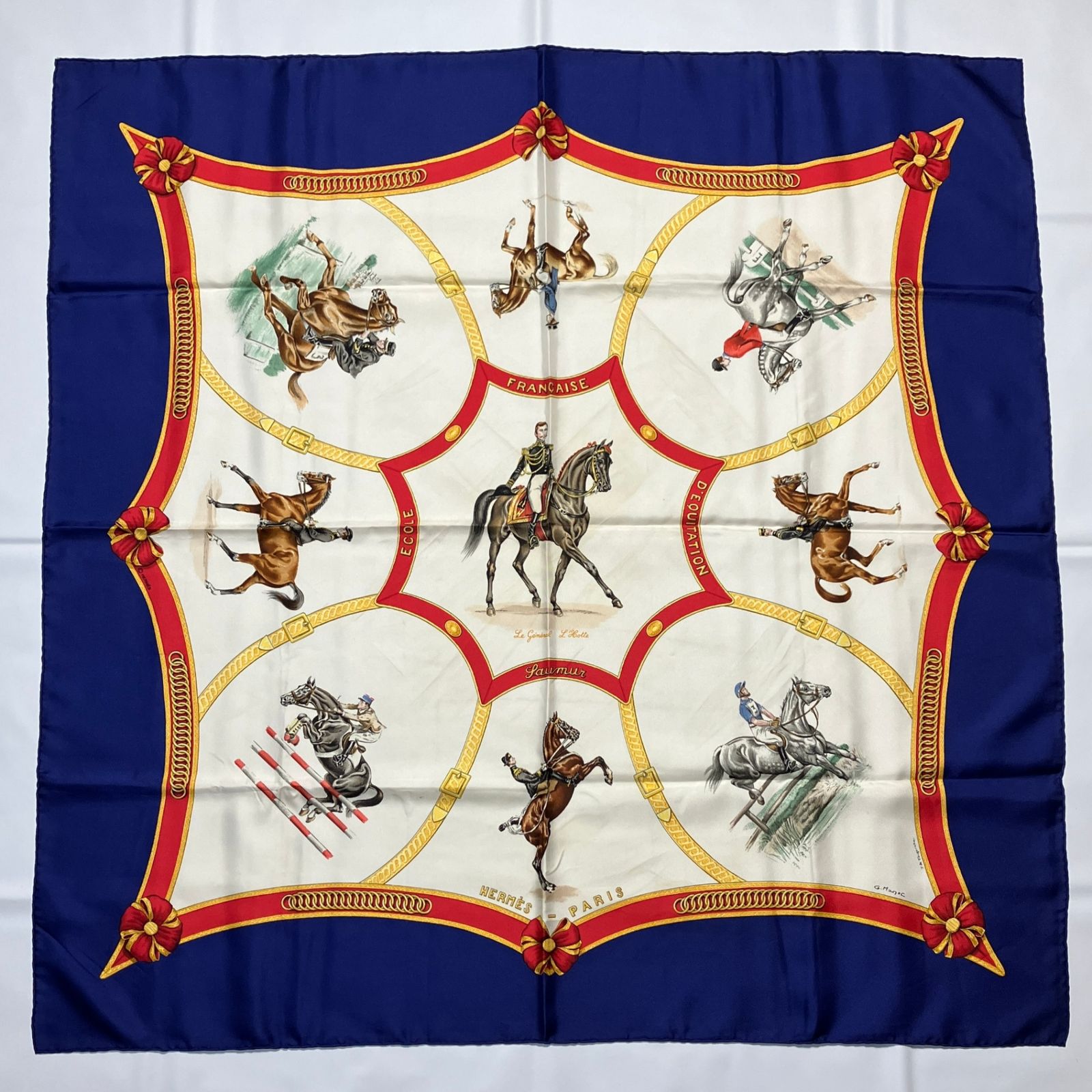 2509 397 エルメス カレ90 スカーフ ネイビー タグあり