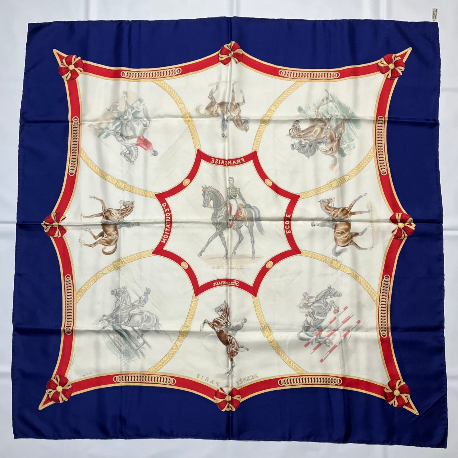  2509-397｜エルメス カレ90 スカーフ ネイビー タグあり バンダナ スカーフ 小物