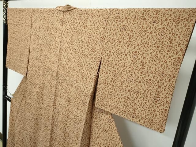  平和屋着物 上 洗える最 着物 英 はなぶさ謹製 小紋 単衣 更紗唐草文 朽葉色地 たとう紙付き s 5 小紋 着物